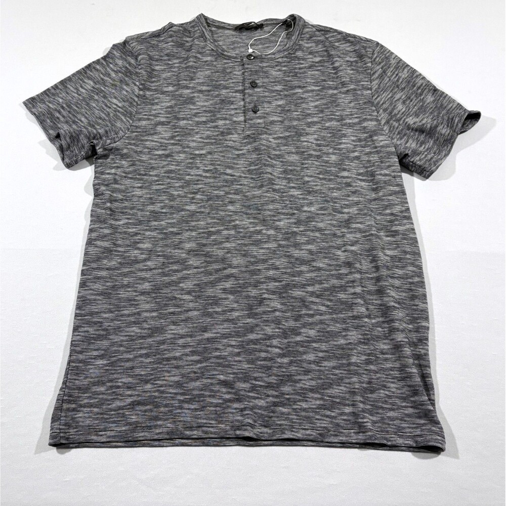 Vince Mens Cotton Blend Top Stripe Henley Tee Shirt Gray Heather T-Shirt Sz M